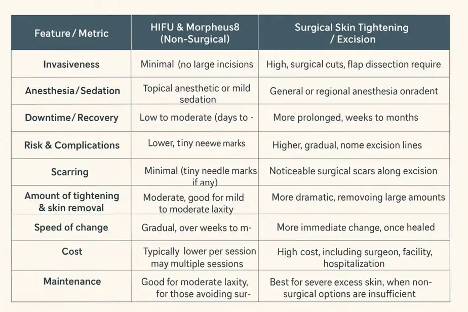 Table showing benefits of Lipo Freeze 2 U Suffolk treatments for skin tightening following weight loss injections.